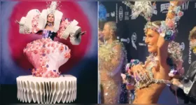 Deborah Secco escolheu referências da Rainha Momo e da passista  para produção usada na festa.