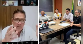 Governador Helder Barbalho ao lado da vice-governadora Hana Ghassan e os presidentes de Remo e Paysandu