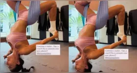 Em uma das fotos compartilhadas, Juliana surge de cabeça para baixo, sustentada por tecidos presos ao teto do estúdio de treino.