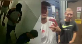 Suspeitos investigados por estupro coletivo aparecem sorrindo em vídeo gravado dentro de elevador logo após deixarem o apartamento em Copacabana.