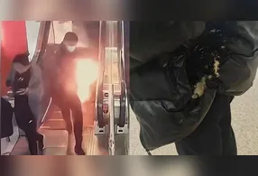 Bateria externa pega fogo no bolso de passageiro em estação do metrô de Xangai; vídeos mostram chamas, correria e a rápida ação da equipe de segurança.