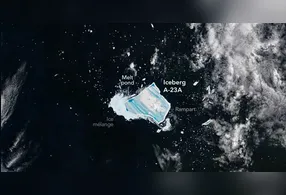 Registro revela poças extensas de água derretida na superfície do iceberg.