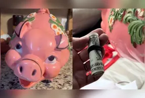 Quando abriu o objeto, a mulher encontrou os oito pacotes de dinheiro, que estavam dobrados e presos com os elásticos.