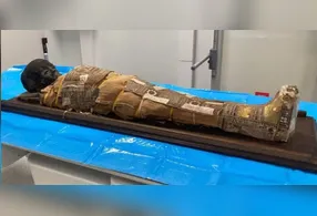 Múmia egípcia de criança submetida a ultrassom e pesquisadores identificam objeto misterioso.