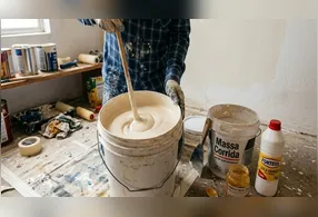 O acabamento se assemelha ao da tinta de cal colorida, porém com resultado mais uniforme e durável.