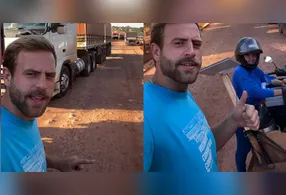 Antena da Starlink adaptada em bicicleta garante internet via wi-fi e permite pagamentos digitais em plena fila de caminhões no interior do Pará.