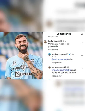 Matheus Vargas responde comentárioem sua rede social.
