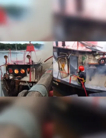 Bombeiros combatem incêndio em embarcação no Bacuriteua, vila de Bragança (PA); fogo durou mais de três horas e mobilizou equipes especializadas.