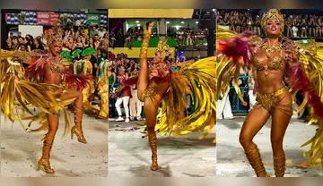 Imagem ilustrativa da imagem Alane Dias brilha na Sapucaí com fantasia feita de garrafa pet