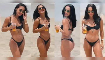 Imagem ilustrativa da imagem Maxiane posa de biquíni em praia do Recife e boa forma impressiona