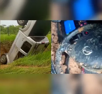 Imagem ilustrativa da imagem Vídeo: caminhonete capota e ocupantes somem em acidente no Pará