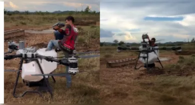 Piloto paraense "entra" no drone e se desloca de um local para o outro no equipamento