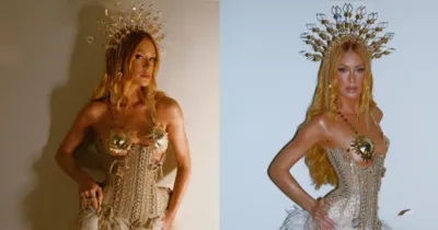 Marina Ruy Barbosa acompanha os desfiles do Grupo Especial na Sapucaí e responde com bom humor às críticas sobre sua aparência nas redes sociais.