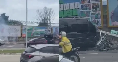 Com a batida, poste caiu arrastando a fiação.