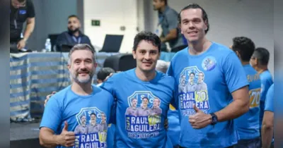 MárcioTuma (na esquerda) é o novo presidente do Paysandu. Diego Moura (na direita) continua como vice-presidente após a renúncia de Roger Aguilera (no centro).