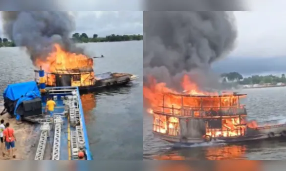 Imagem ilustrativa da imagem Embarcação é destruída pelo fogo dentro de rio na cidade de Portel