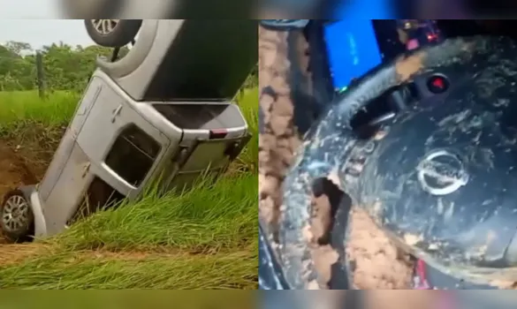 Imagem ilustrativa da imagem Vídeo: caminhonete capota e ocupantes somem em acidente no Pará