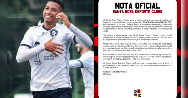 Imagem ilustrativa da notícia Santa Rosa acusa atleta de abandonar pré-temporada