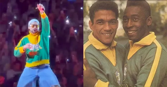 Imagem ilustrativa da notícia Bad Bunny brilha em show com casaco de Pelé, usado na Copa de 1966