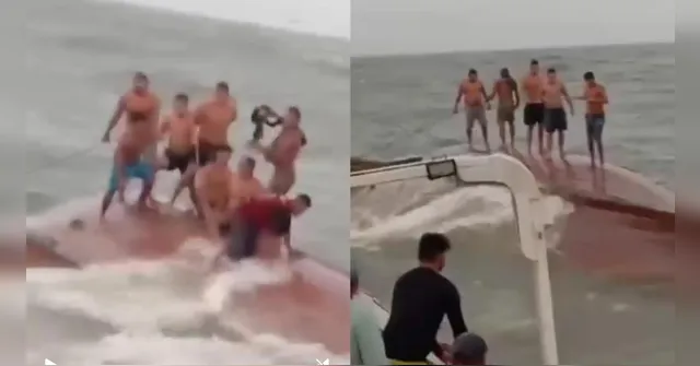 Imagem ilustrativa da notícia VÍDEO: Embarcação que saiu de Vigia naufraga em alto-mar