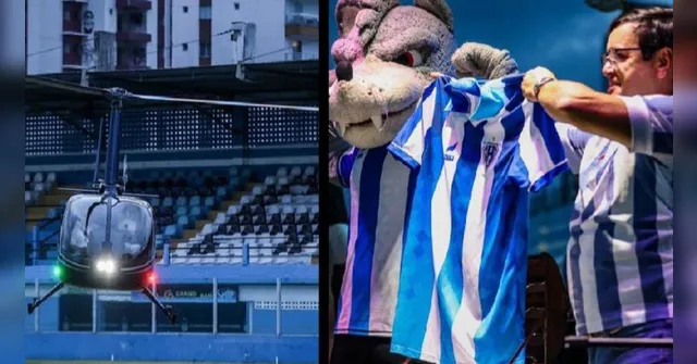Imagem ilustrativa da notícia Nova camisa do Paysandu chegou de helicóptero na Curuzu