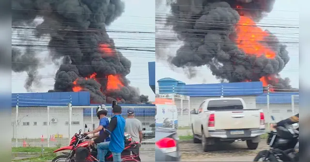 Imagem ilustrativa da notícia VÍDEO: Incêndio de grandes proporções atinge galpão na BR-316