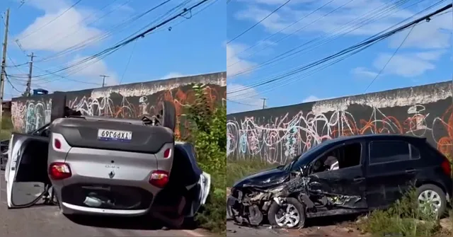 Imagem ilustrativa da notícia Vídeo: colisão deixa carro capotado na entrada da ponte do Outeiro