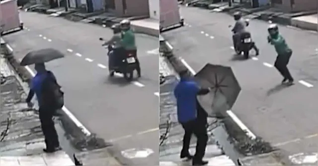 Imagem ilustrativa da notícia VÍDEO: homem usa guarda-chuva e escapa de assalto em Ananindeua