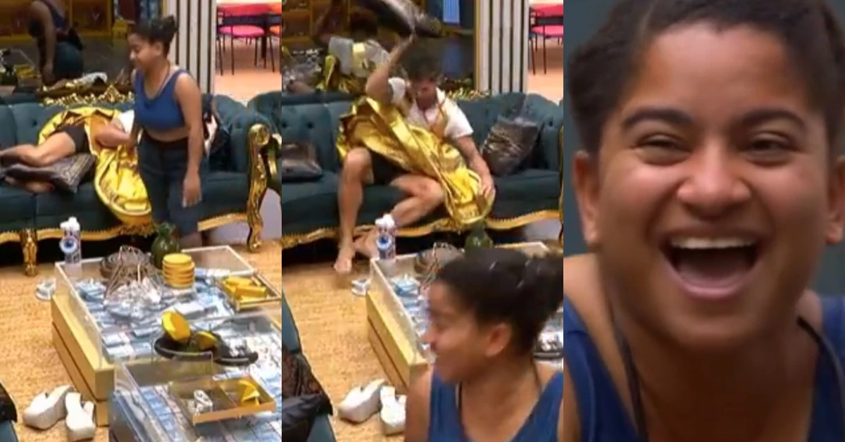 Momento em que Jonas reage indignado após atitude de Milena na sala do BBB 26.