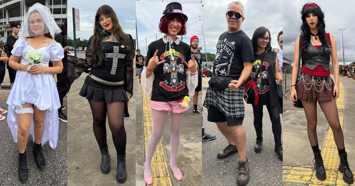 Fãs capricham nos looks com referências ao universo do Guns N’ Roses e transformam o Mangueirão em uma passarela de estilo e atitude.