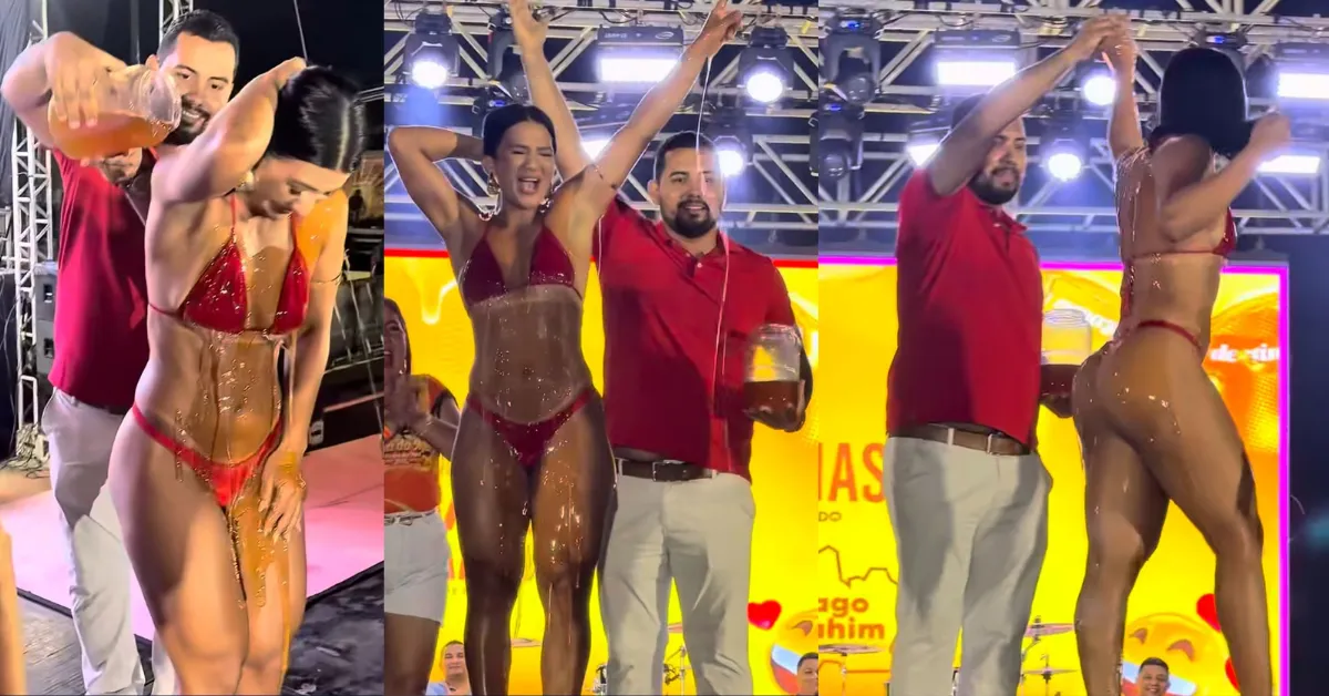 Claudia Vieira recebe banho de mel após ser coroada Musa do Mel 2026 em Boa Vista do Ramos, em ritual que celebra a tradição apícola do município