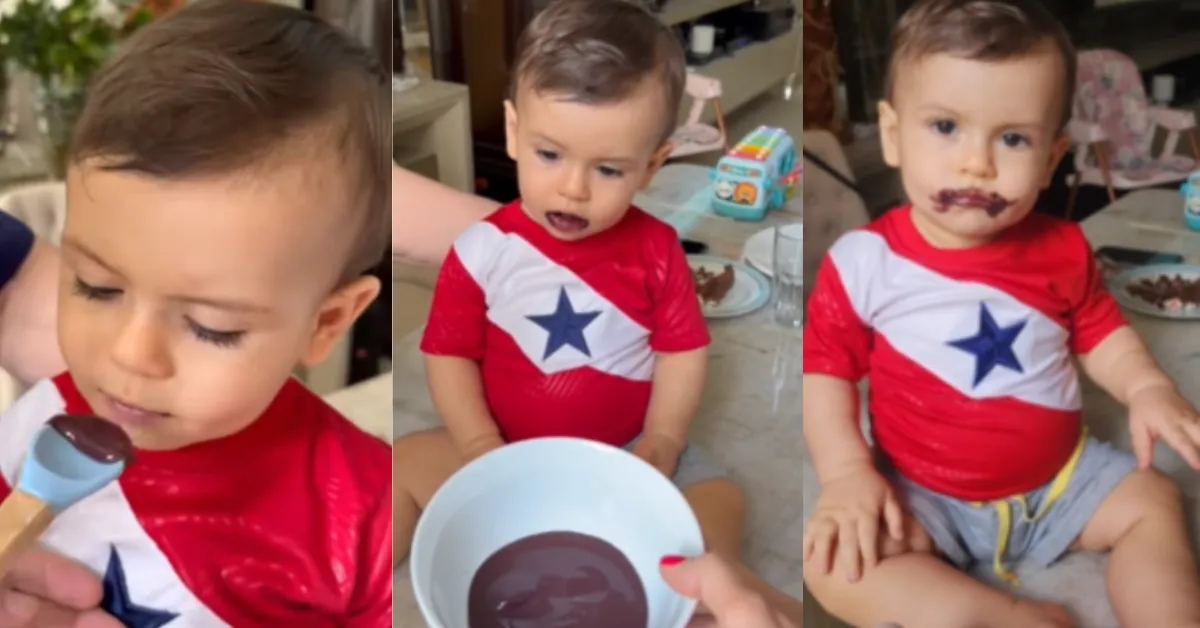 Filho de Fabiano Villela viralizou nas redes ao experimentar o tradicional açaí paraense durante férias da família em Belém.