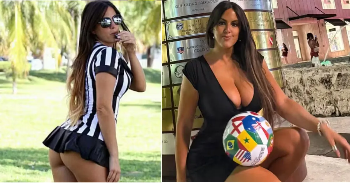 Claudia Romani posou ao lado de uma réplica da bola oficial da Copa do Mundo 2026 e compartilhou sua paixão pelo futebol nas redes sociais