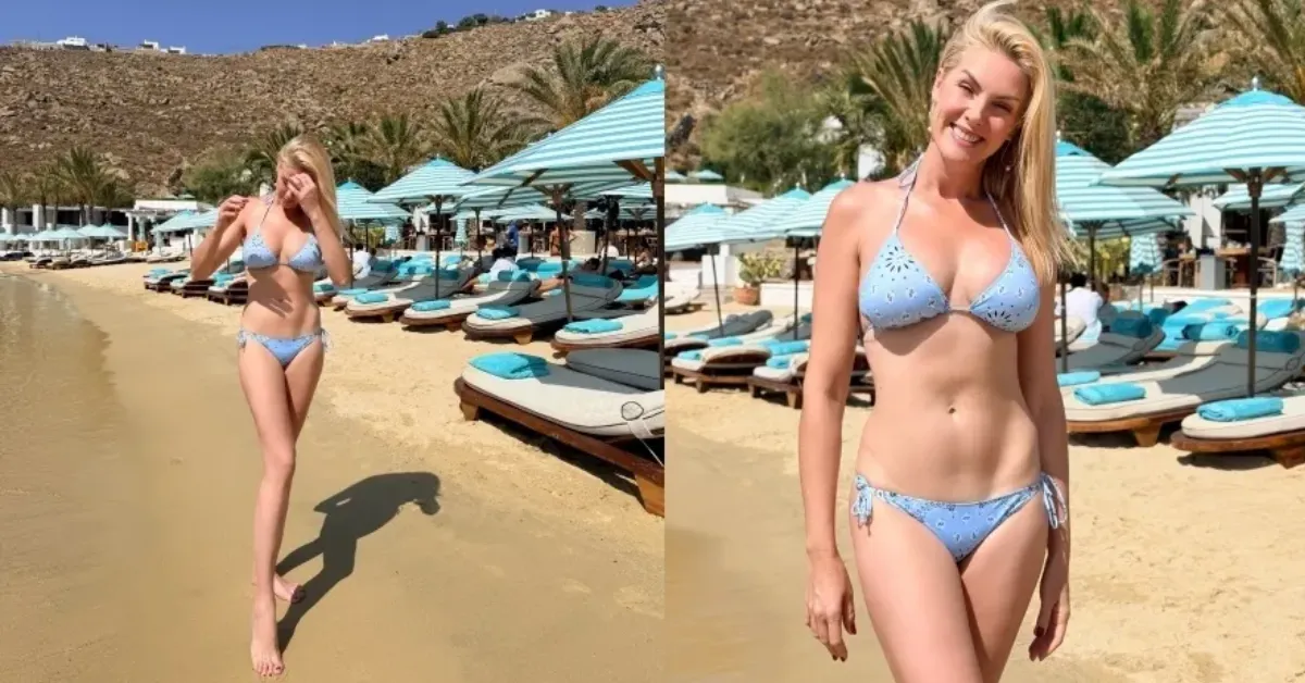 Ana Hickmann posa de biquíni durante viagem a Mykonos, na Grécia, ao lado do noivo, Edu Guedes.