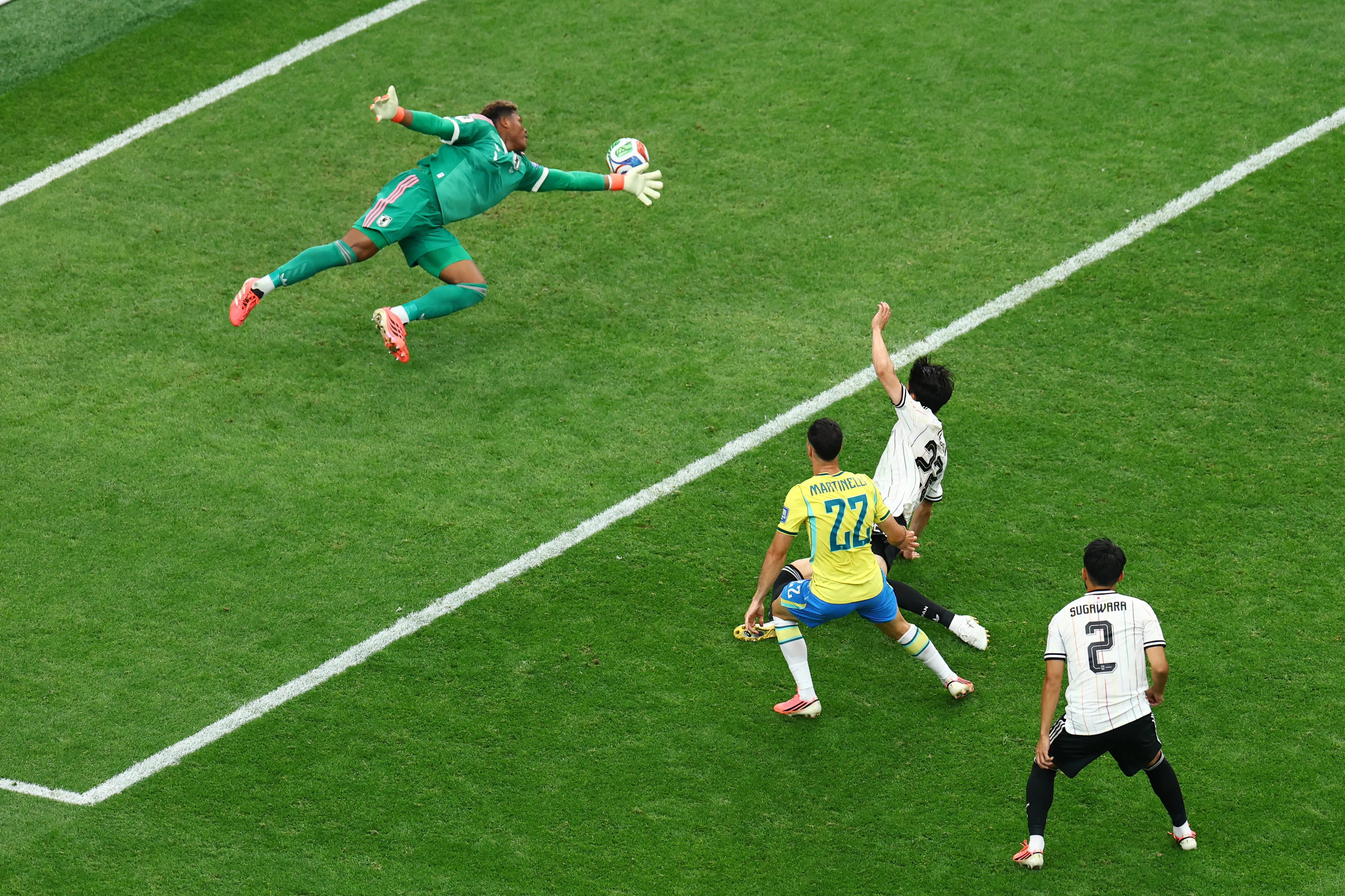 Soccer Football - FIFA World Cup 2026 - Round of 32 - Brazil v Japan - Houston Stadium, Houston, Texas, U.S. - June 29, 2026 Brazil's Gabriel Martinelli scores their second goal REUTERS/Pedro Nunes