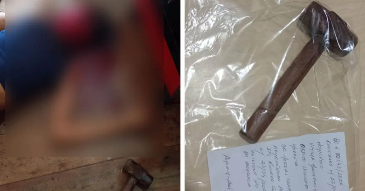 Mulher ficou completamente ensanguentada com os golpes de marreta, que foi apreendida pela polícia