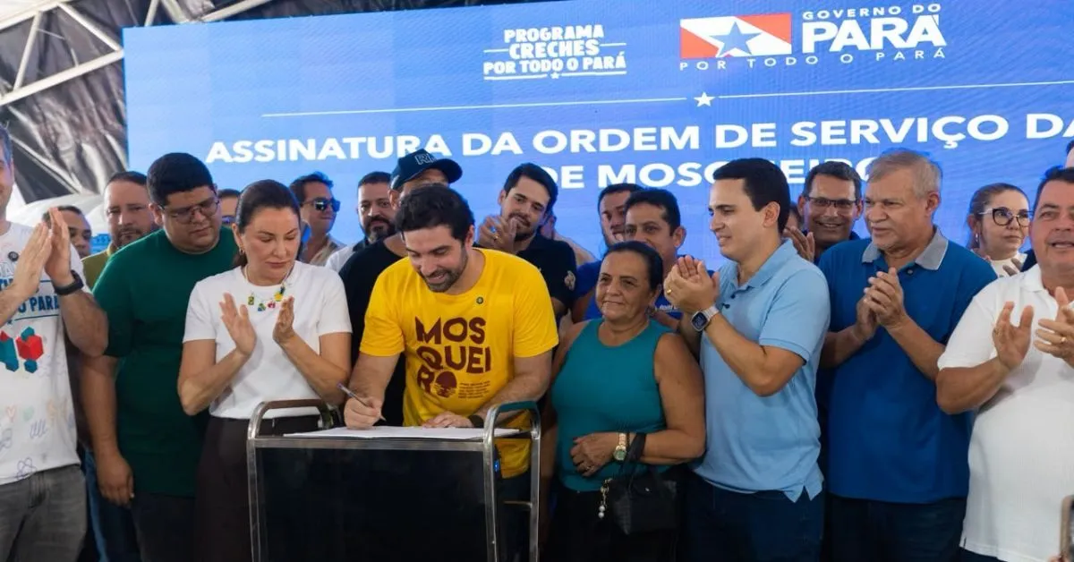 Prefeito de Belém assina Ordem de Serviço do Programa Creches por Todo o Pará com a Governadora Hana Ghassan.