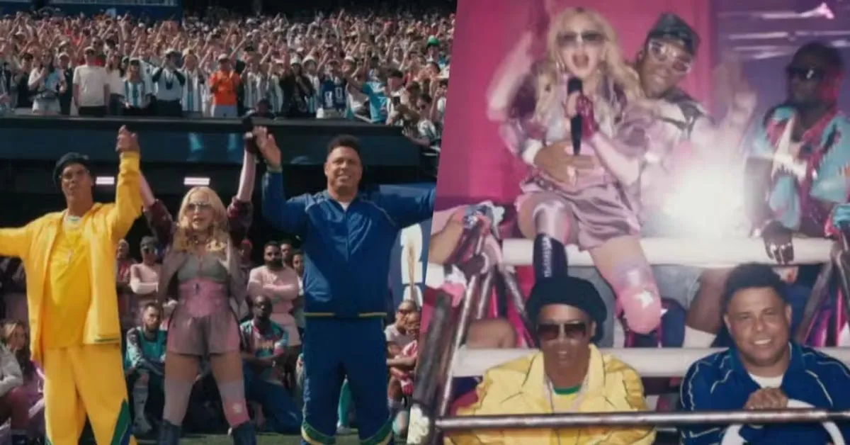 Os ex-jogadores brasileiros se juntaram a rainha do pop durante o show do intervalo na copa do mundo.