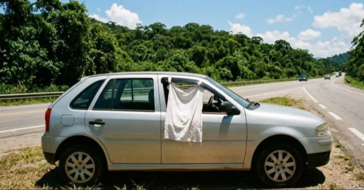 Pano branco na janela é um sinal informal usado por motoristas para indicar emergência ou pedir ajuda na estrada, mas não garante prioridade no trânsito