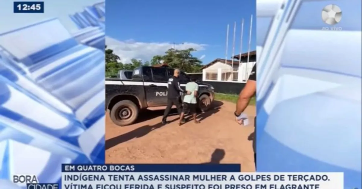 Suspeito de tentativa de homicídio foi preso após atacar a companheira com golpes de facão no distrito de Quatro Bocas, em Tomé-Açu