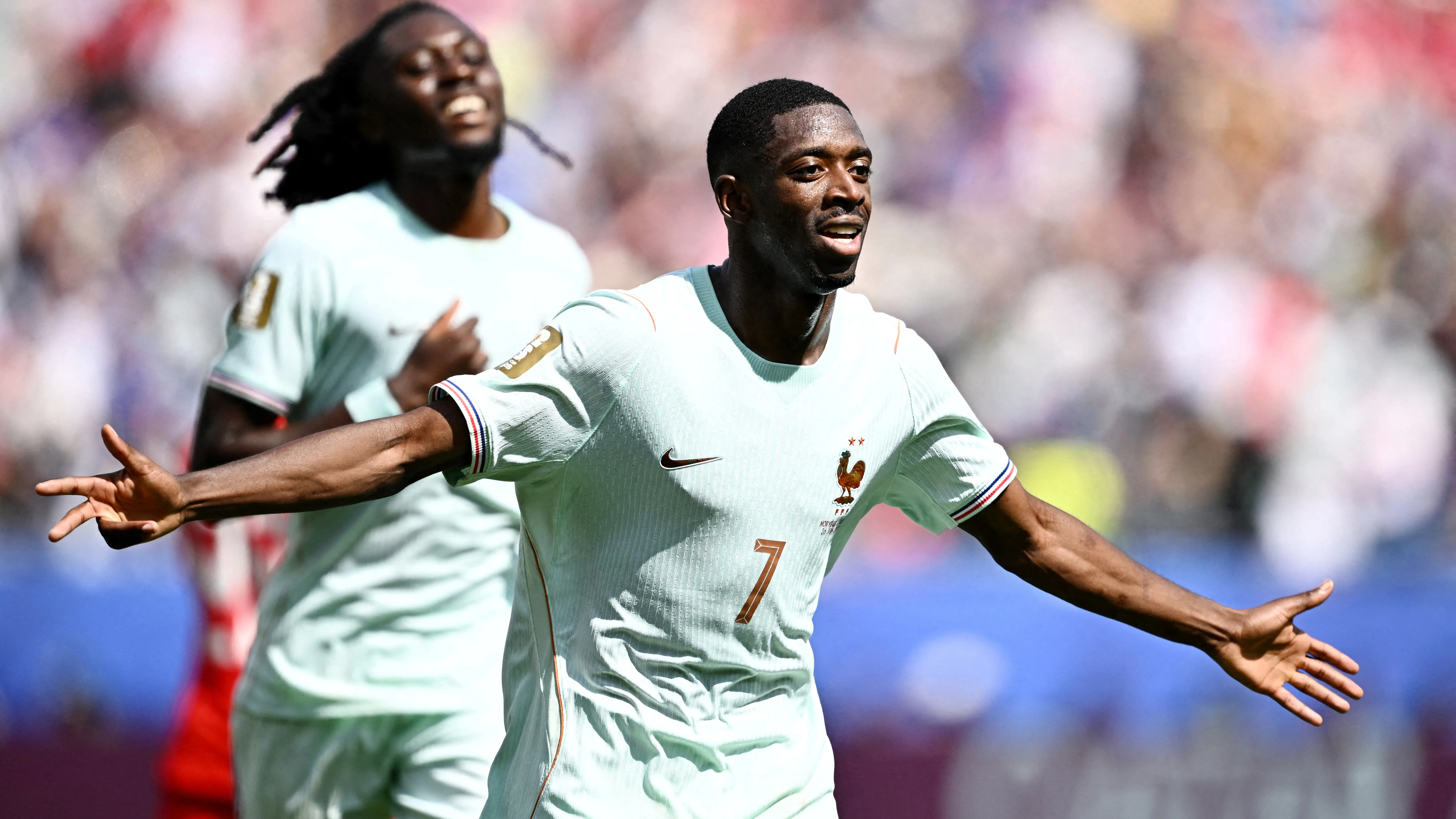 Soccer Football - FIFA World Cup 2026 - Group I - Norway v France - Boston Stadium, Foxborough, Massachusetts, U.S. - June 26, 2026 France's Ousmane Dembele celebrates scoring their third goal, completing his hat-trick REUTERS/Dylan Martinez     TPX IMAGES OF THE DAY