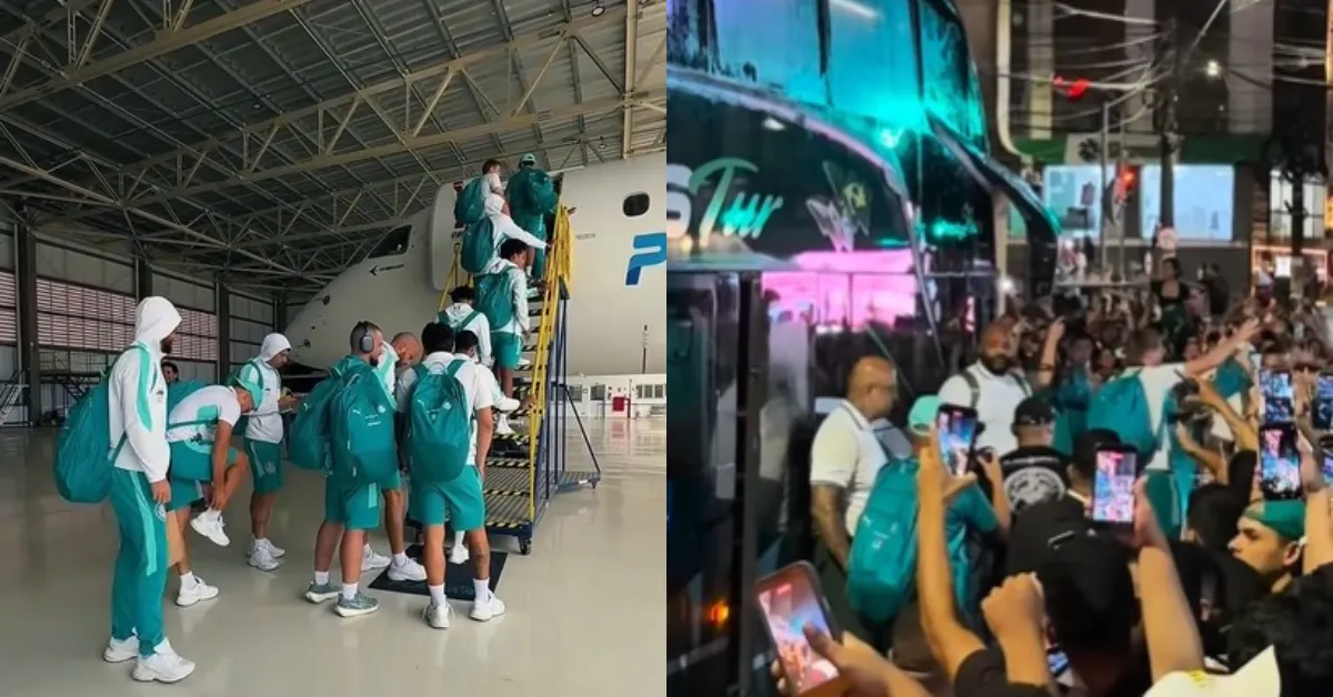 A delegação do Palmeiras desembarcou na capital paraense na noite deste sábado (9) e a chegada do elenco movimentou tanto o aeroporto quanto a área em frente ao hotel no qual a equipe se hospeda