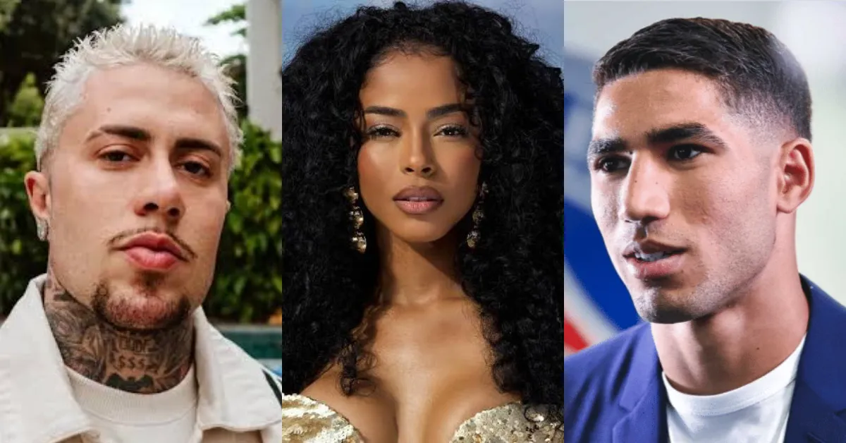 Hakimi teria tido um lance com brasileira (ao centro) e foi casado com a atriz (vestido preto)