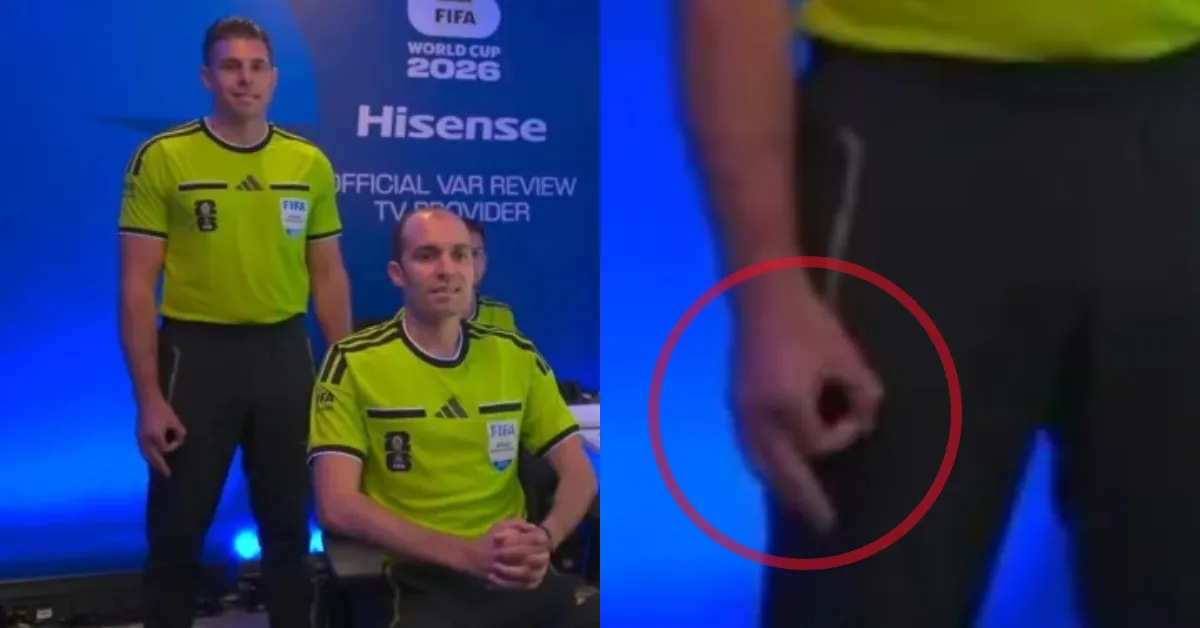 O árbitro Shaun Evans é acusado de realizar gesto polêmico durante a transmissão da Copa do Mundo.