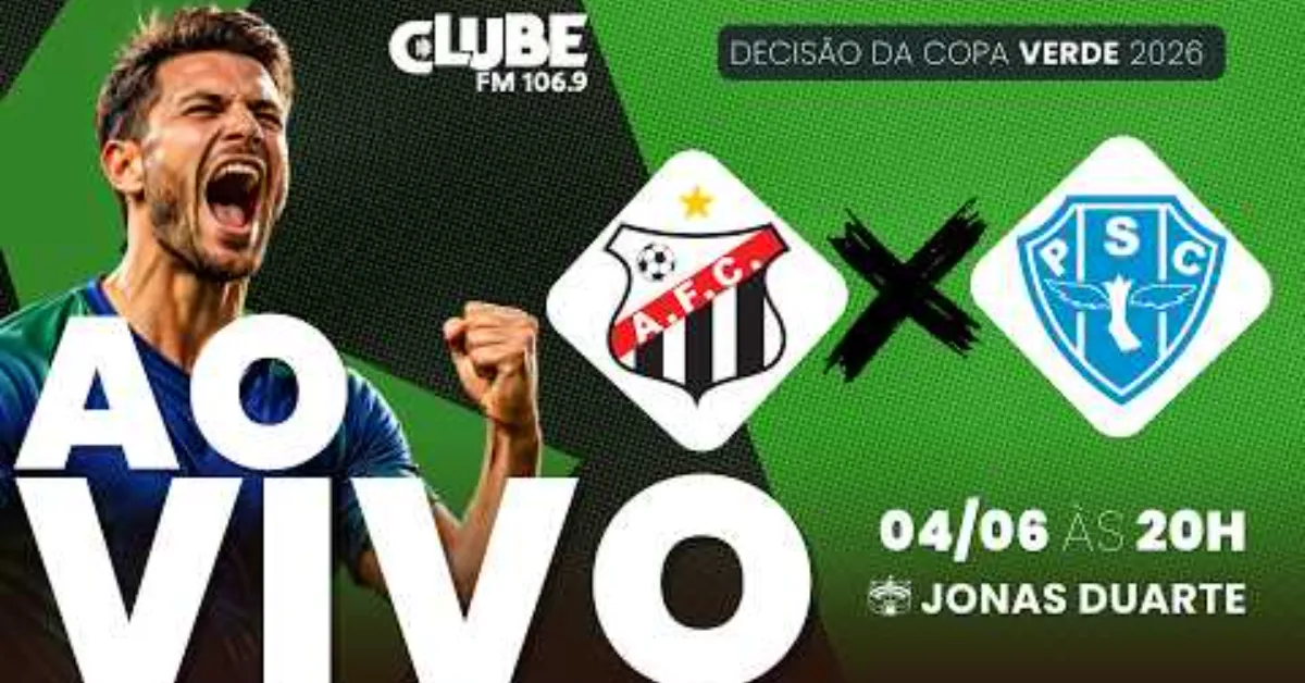 Anápolis e Paysandu começam nesta quinta-feira (4), às 20h, a disputa pelo título da Copa Verde 2026, e você acompanha toda a emoção da decisão na transmissão ao vivo da Rádio Clube do Pará pelo Tem Jogo no DOL.