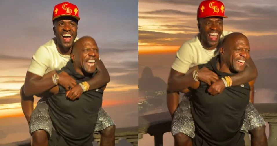 O ator Terry Crews publicou um vídeo carregando Vini Jr. nas costas durante passagem pelo RJ.
