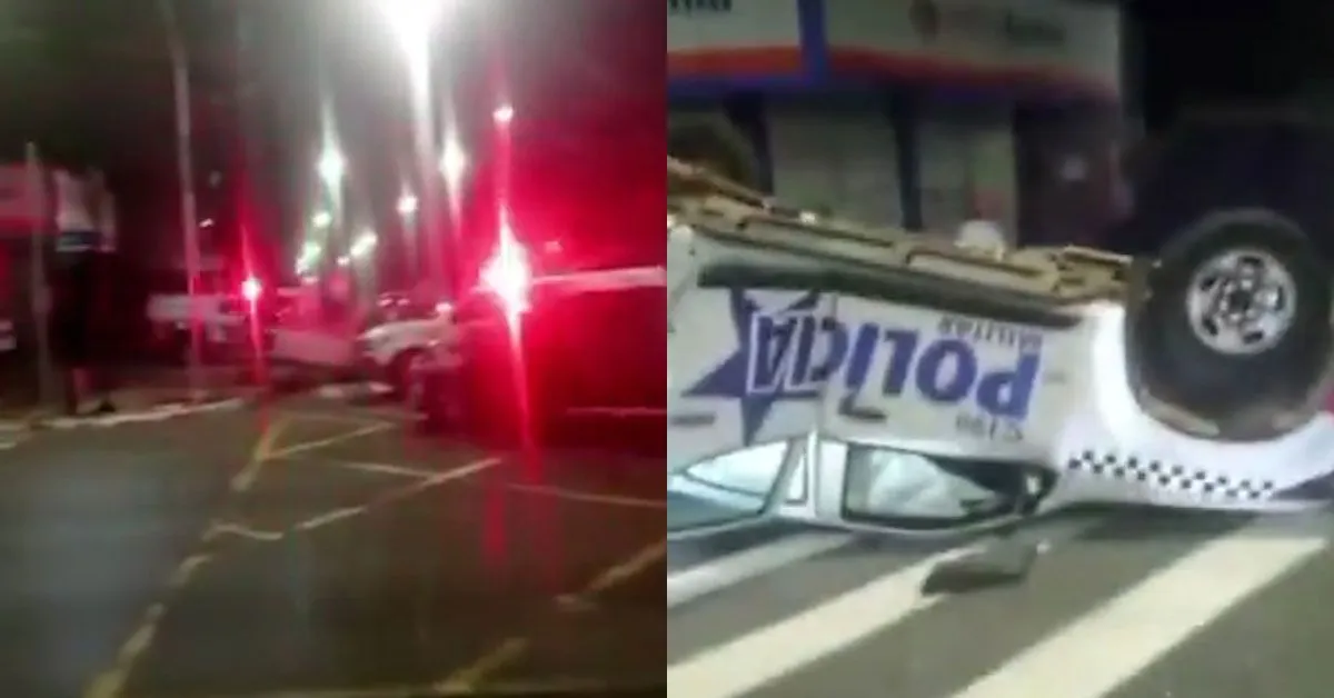 Viatura da polícia capota na madrugada em Belém.