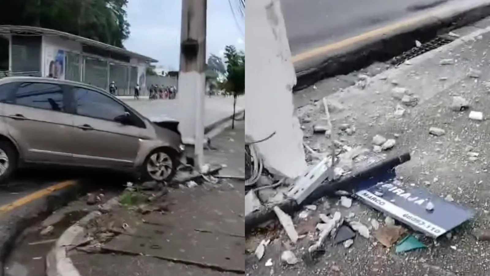 Carro de passeio colidiu contra um poste em Belém.