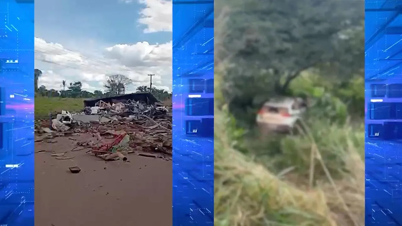 Destroços dos veículos que colidiram na BR-155, em Xinguara