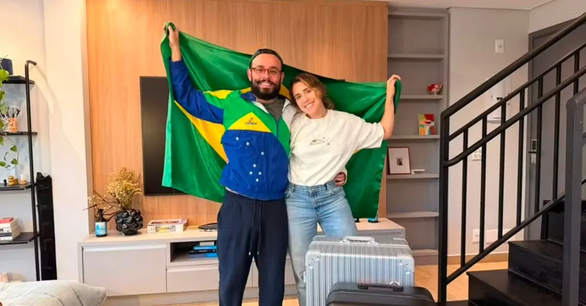 O casal Breno e Juliane Nogueira atravessou o continente para acompanhar a estreia da Seleção Brasileira na Copa do Mundo de 2026, nos EUA.